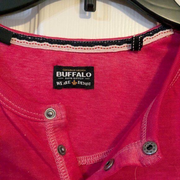 Buffalo David Bitton Henley Shirt | Vibrant Magenta Knit Pullover - Picture 2 of 3